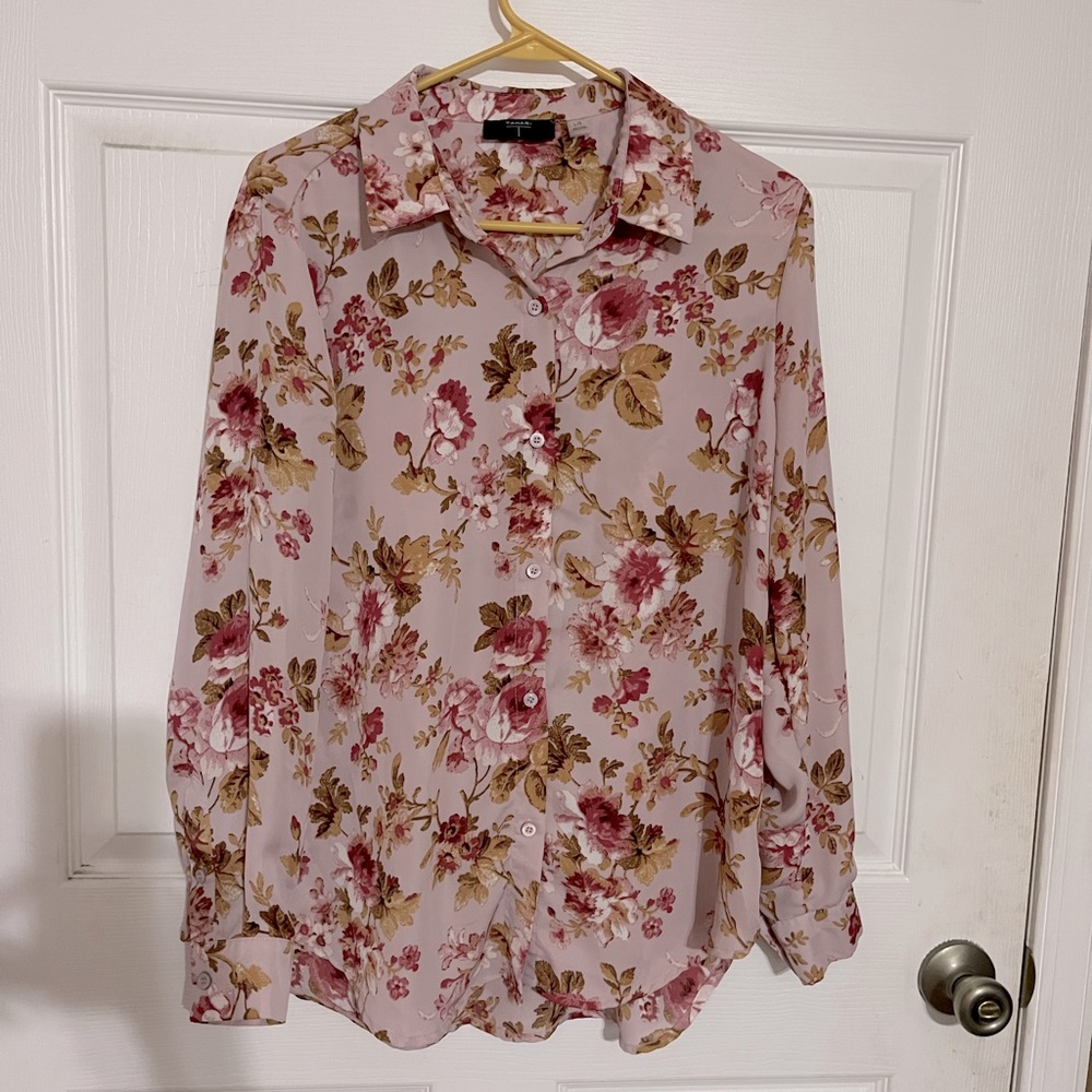 Tahari | Pink Floral Button Up Top - Sz L
